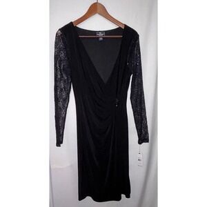 American Living Black Dress Sz 10 Sheath Rhinestone Sequin Sleeve Party Cocktail